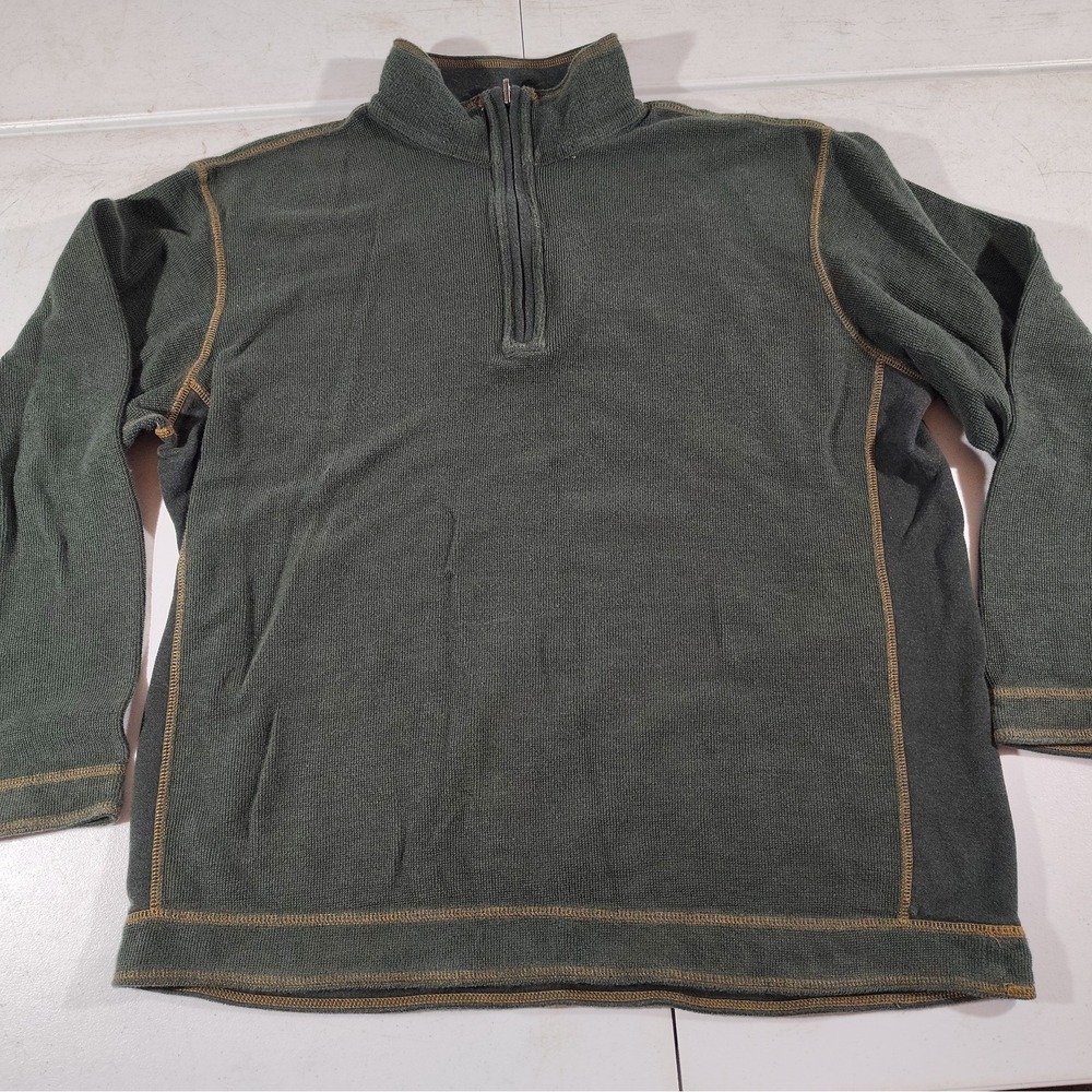 Tommy Bahama Denim 1/4 Zip Sweater Pullover Men L Dk Gray Preppy Outdoor College